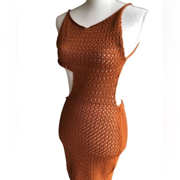 Savannah Morrow Anthropologie Tiva Dress Crochet Knit Maxi Terra Cotta Brown - Picture 5 of 14